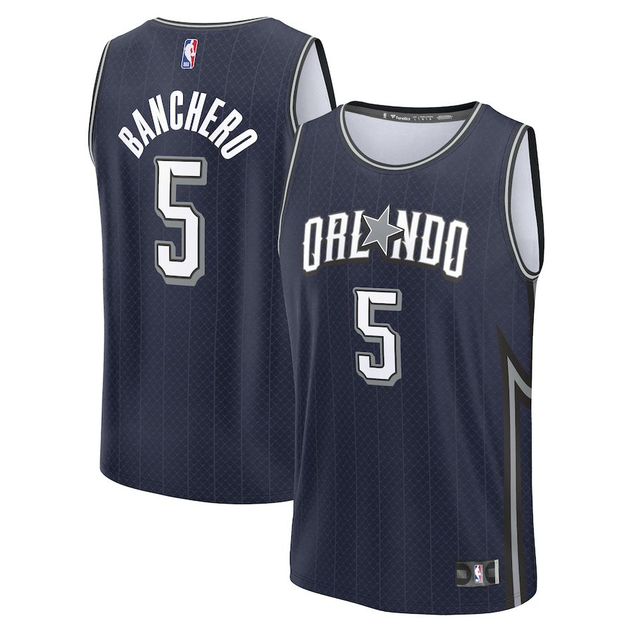 Men Orlando Magic 5 Paolo Banchero Fanatics Branded Navy City Edition 2023-24 Fast Break NBA Jersey